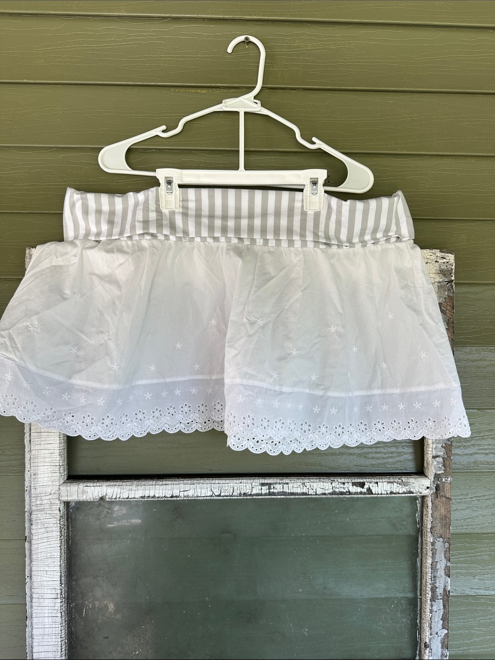 Victoria's Secret White Eyelet Skirt with Gray Striped Waistband